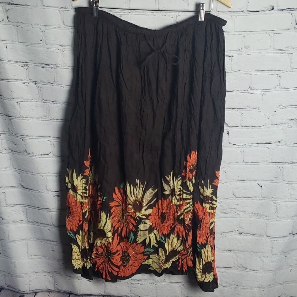‎Dark Brown Floral Beaded Avenue Skirt
